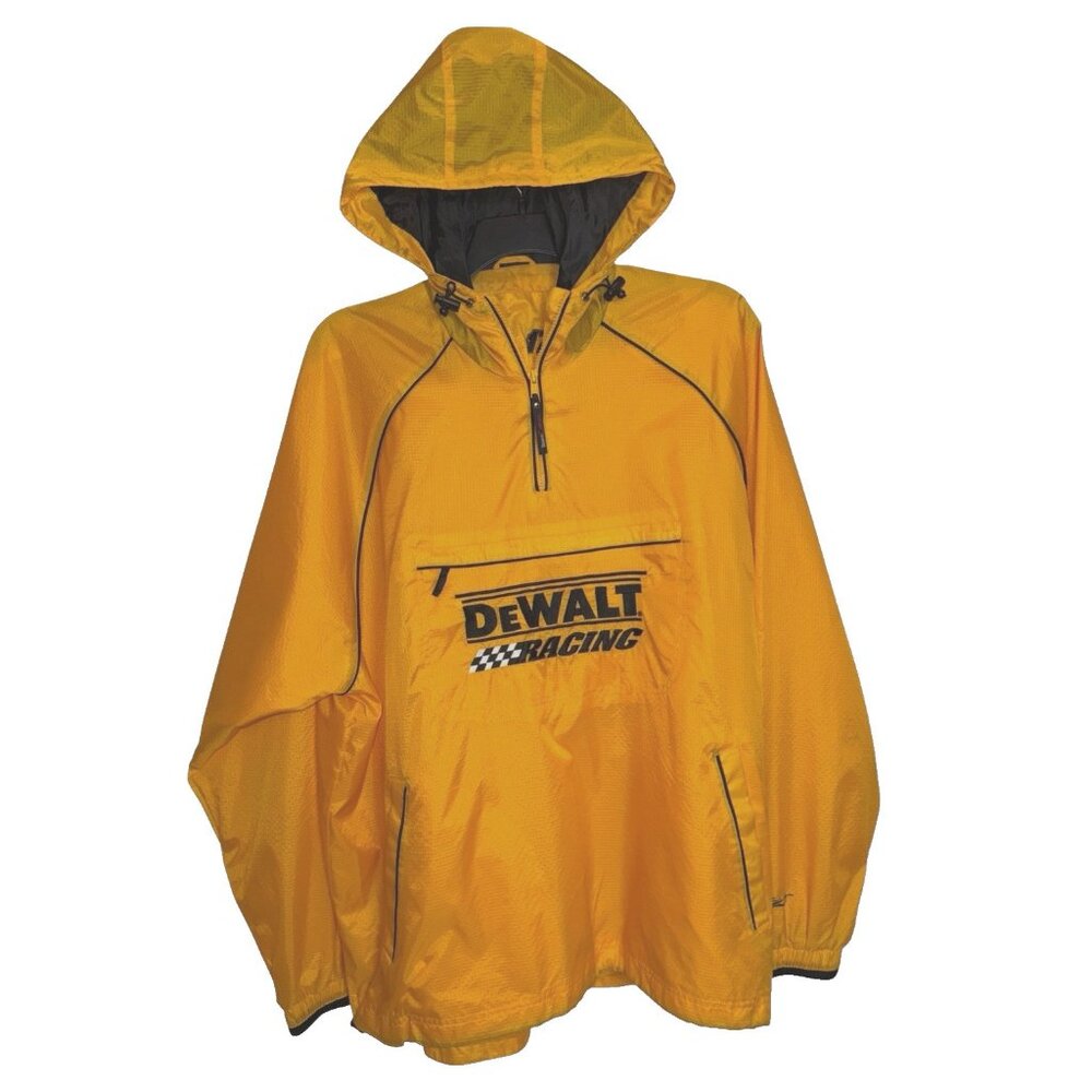 DeWalt Racing 17 Hoodie Windbreaker Yellow Black Jacket Pockets Size XXL